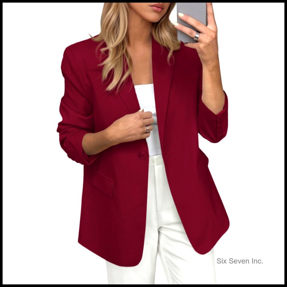 Open Front Long Sleeve Blazer, Polyester Shell with Elastane, Business Casual
